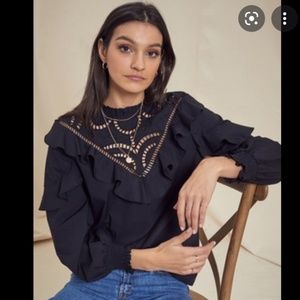 NWT | Love & Roses | cutwork black poplin blouse | Size 8